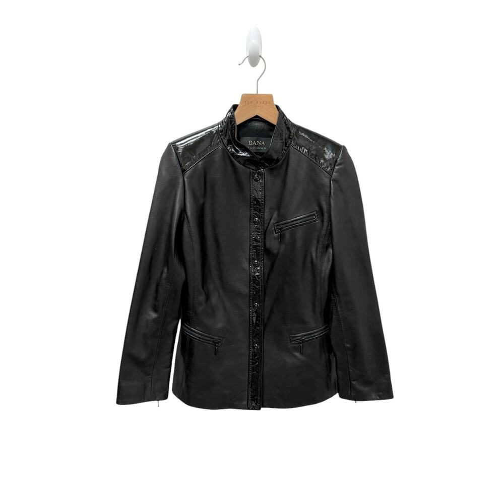 Dana Buchman Genuine Leather Patent Trims Jacket Black Women’s Size 4